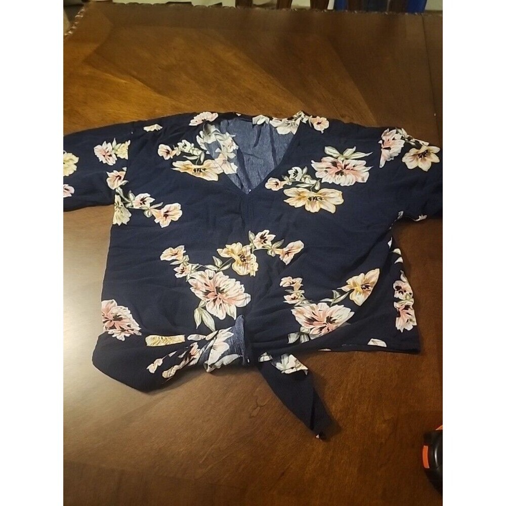 Eyeshadow Crinkle fabric Floral Tie Waist Top size Large - Picture 4 of 9